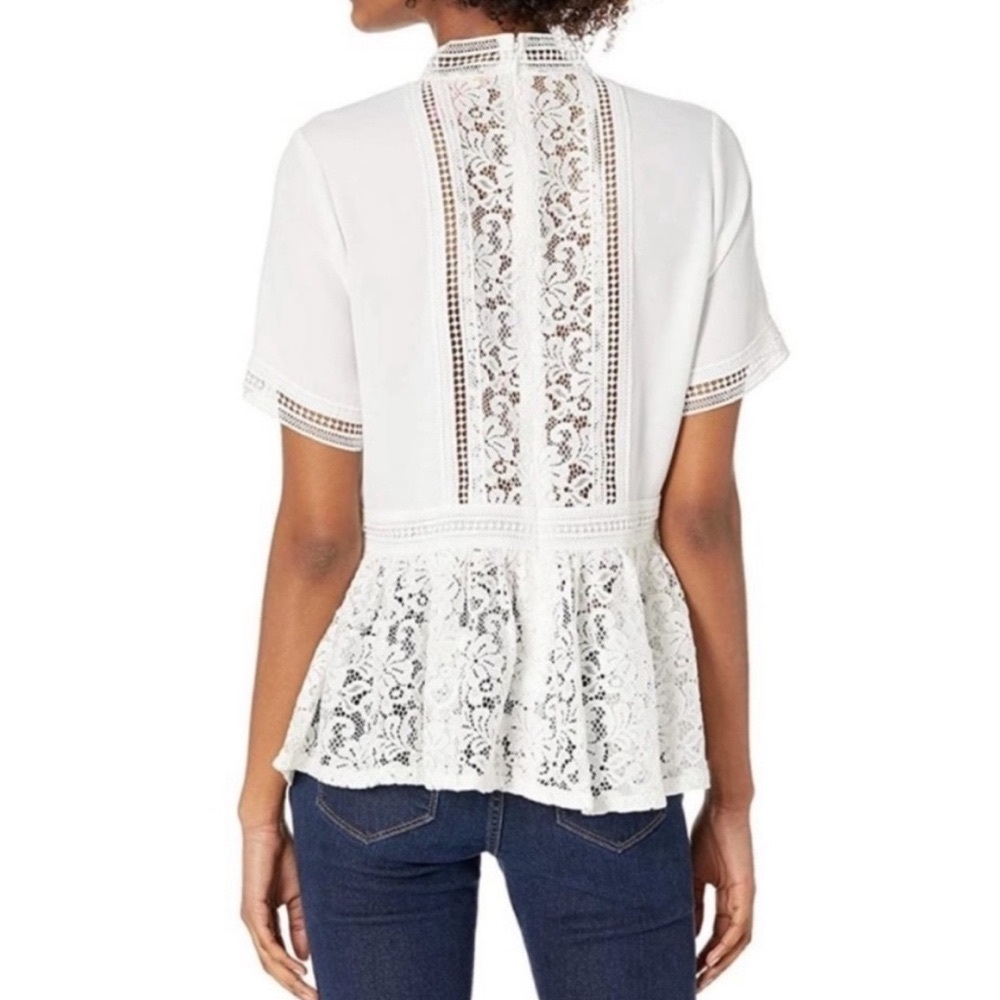 Zara Lace Panel Peplum High Neck Short Sleeve Blouse Size XS - Picture 2 of 9
